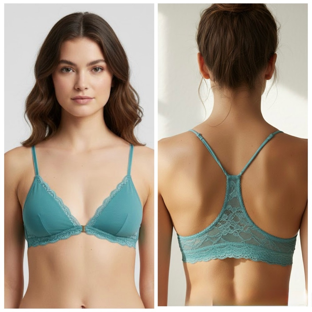 Free People Intimately Teal Lace Racerback Underwire Bra 32B Front Closure